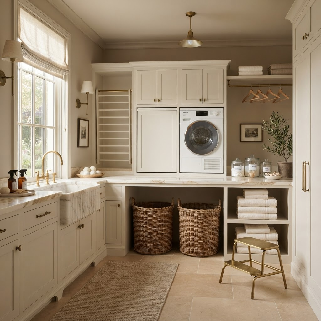 An elegant, organized laundry room