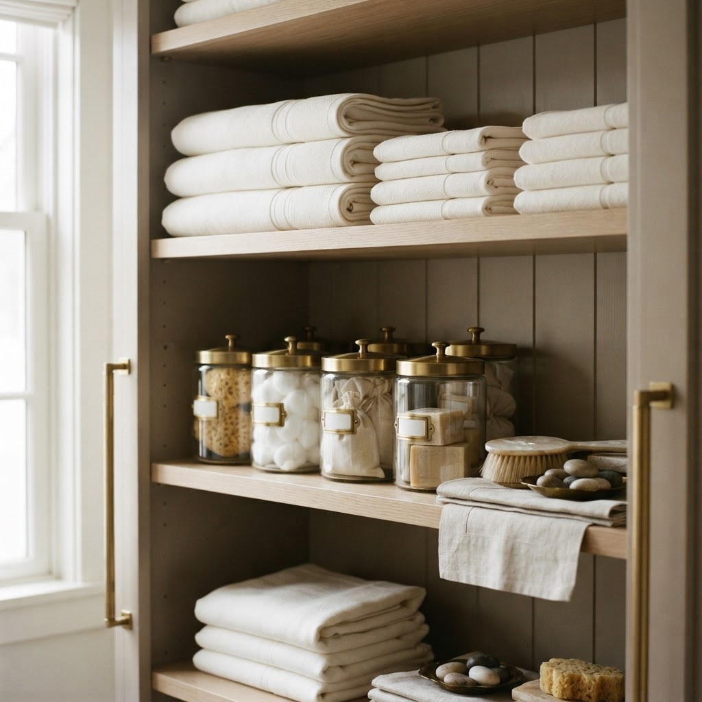 A beautifully maintained linen closet detail